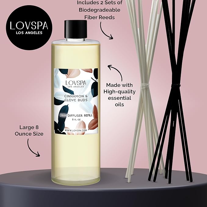 LOVSPA Cinnamon & Clove Buds Diffuser Oil - Fall Essential Oils for Diffuser Refill & Air Freshener Room Spray - Long-Lasting & Natural Home Fragrance, Scented Oil for Diffusers, USA Made, 8 oz - Bloomnest