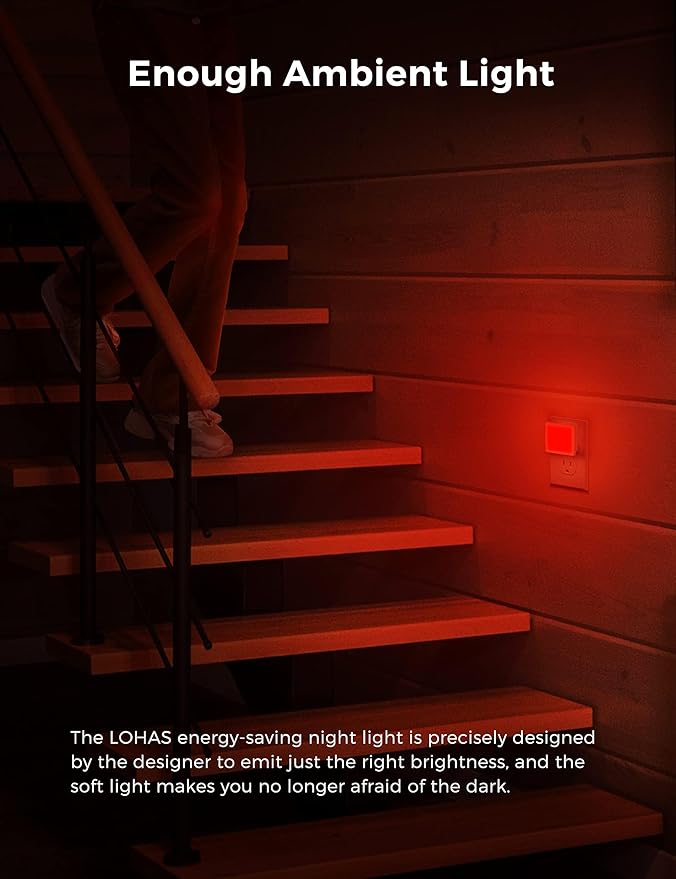 L LOHAS LED Red Night Lights Plug into Wall 2-Pack, 0.3W Plug in Night Light, Dusk to Dawn, Bright Nightlight Auto-On/Off, for Adults Kids Room Bedroom Bathroom Hallway Kitchen, Non-Dim - Bloomnest