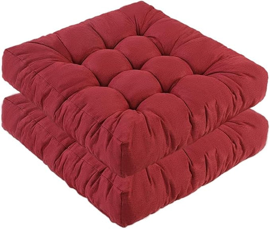 Meditation Floor Cushions Set of 2, Thickened Floor Pillow for Adults, Large Square Pillows Seat Cushion for Tatami Living Room Yoga, Memory Sponge Block Added, 22x22 Inch, Wine Red