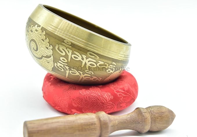 3.75 Inch Fine Etching Handmade Singing Bowl Yoga Meditation, with cushions and Mallet, Real Sandmade Singing Bowl from Nepal, healing bowls - Bloomnest