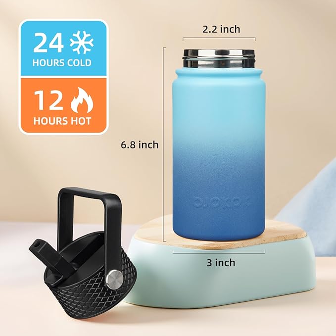 BJPKPK Insulated Water Bottle with Straw Lid, 15oz Cute Water Bottles, Stainless Steel Metal Thermo, Reusable BPA Free Leak Proof Tumblers, Cups,Sky - Bloomnest