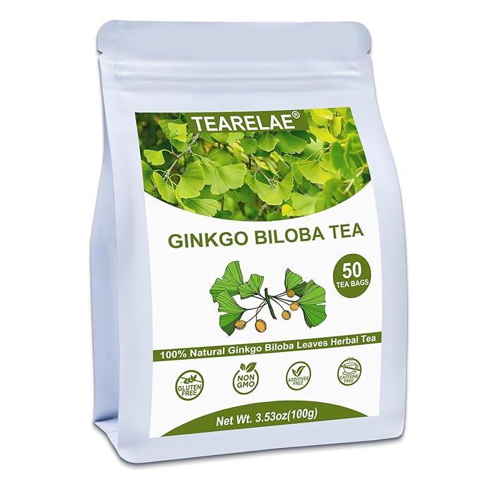 TEARELAE - Ginkgo Biloba Tea Bags, 50 Count - 100% Pure Ginkgo Biloba Leaves - Non-GMO - Naturally Caffeine-free Herbal Tea - Support Vision Health & Enhance Immunity - Bloomnest