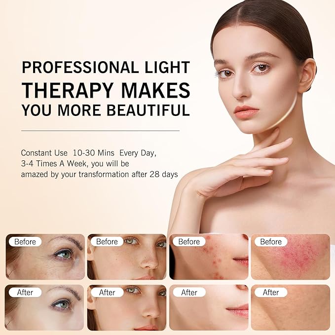 Red LED Light Therapy Lamp for Face, 5-Color Facial Beauty Device with 630nm & 850nm Near Infrared Red Light Therapy for Desk with Adjustable Stand, Timer and Protective Glasses, Home and Travel Use Bloomnest