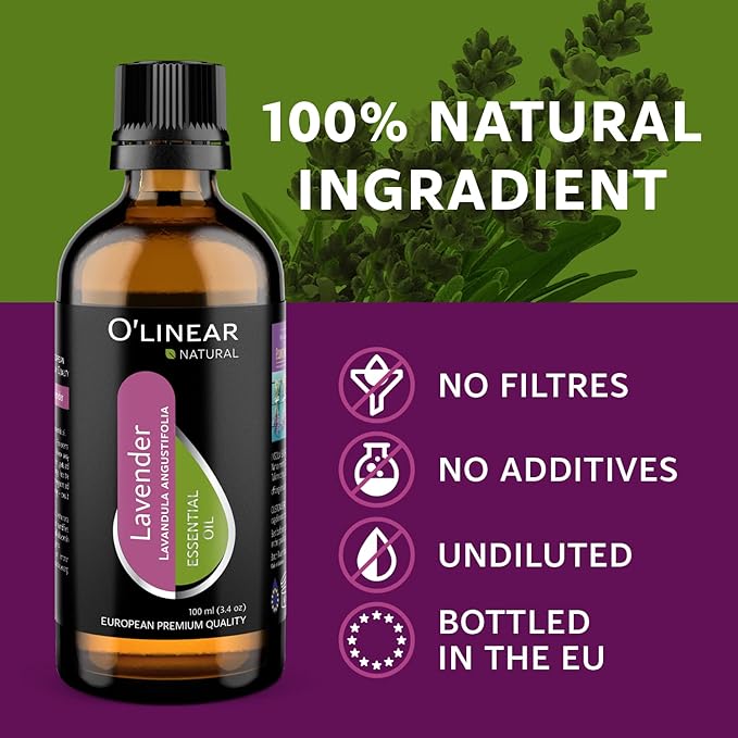 Pure Lavender Essential Oil by O'linear - Tension Relief Oil for Diffuser & Humidifier - Perfect Bedroom Essential for Deep Dreams - Lavender Scented Aromatherapy Oil Candle Making 3.4 FL Oz - Bloomnest