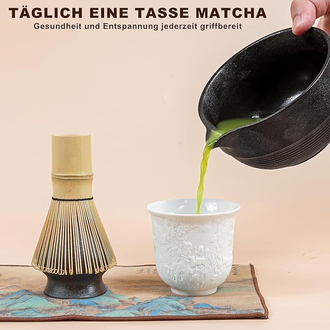 Matcha Set 7-Piece Tea Set with Brush, Bowl, Whisk, Strainer, Chasen, for Matcha Tea Ceremony (Black) - Bloomnest