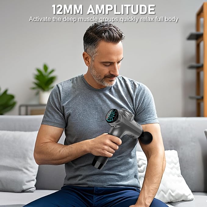RAEMAO Massage Gun, Massage Gun Deep Tissue, Back Massage Gun for Athletes for Pain Relief Attaching 10 PCS Replacement Heads, Percussion Massager with 10 Speeds & LED Screen, Grey - Bloomnest