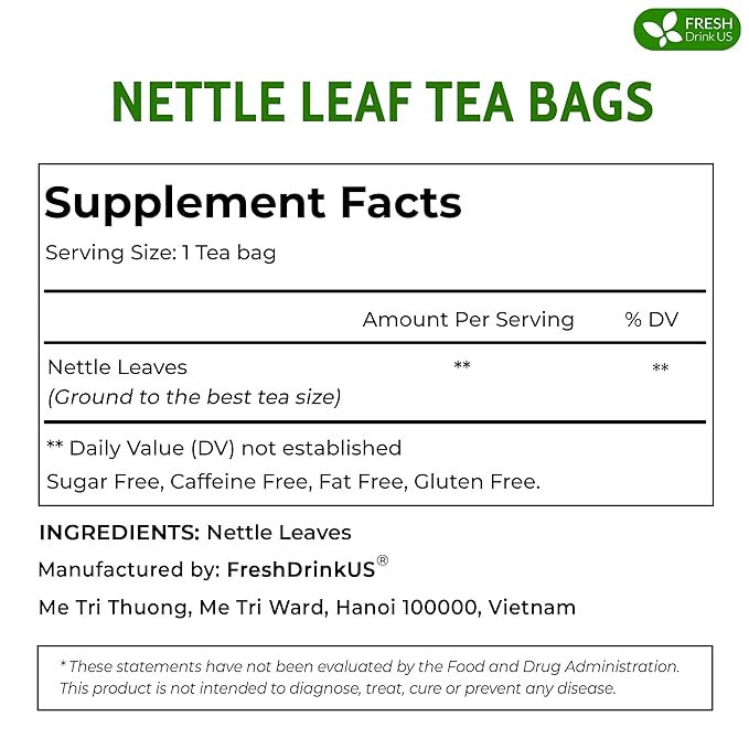 FreshDrinkUS, Premium 135 Nettle Leaf Tea Bags, 100% Natural & Pure, Stinging Nettle Leaf Tea, Nettle Leaf Tea, Burn Nettle, Stinging Nettle, Nettle Tea, Stinger Tea, No Sugar/ Caffeine & Gluten, Vegan - Bloomnest