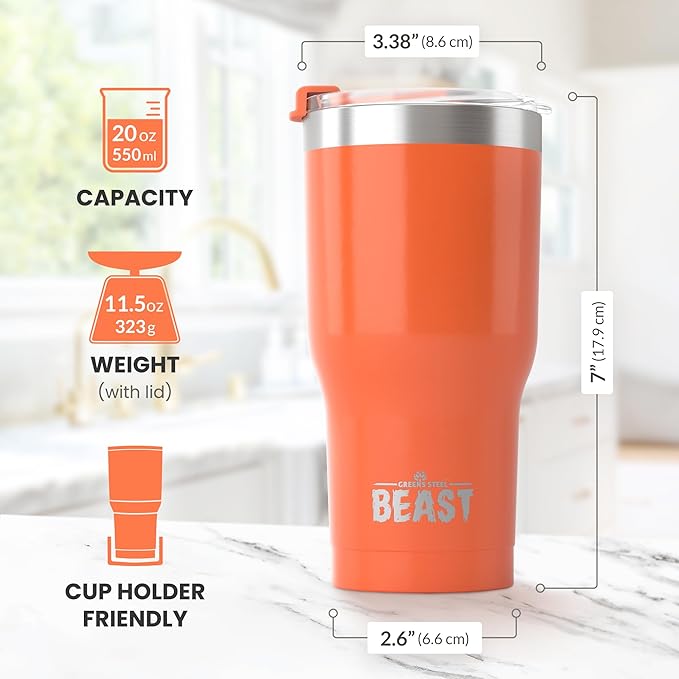 Beast 20 oz Tumbler Stainless Steel Vacuum Insulated Coffee Ice Cup Double Wall Travel Flask (Orange) - Bloomnest