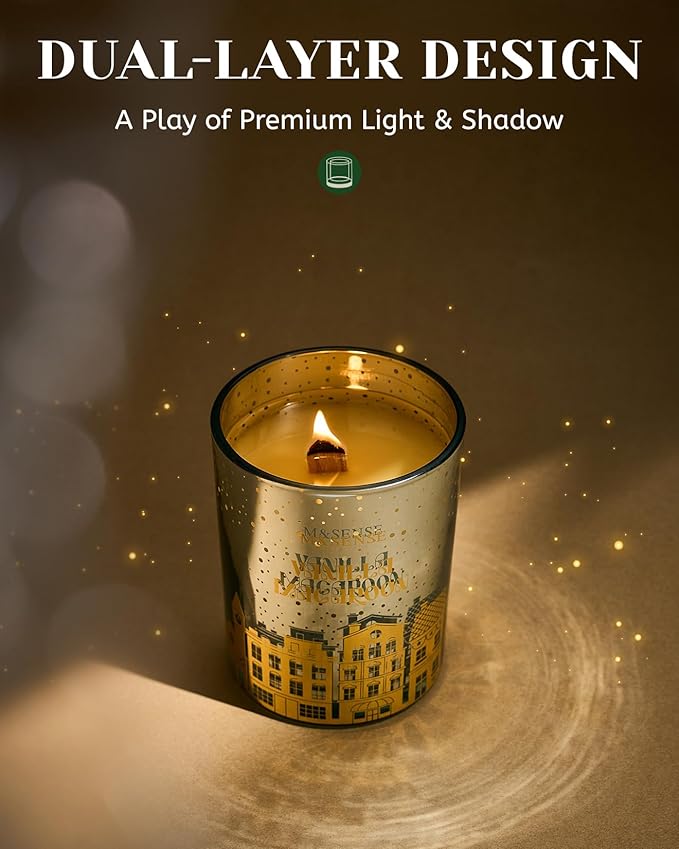 M&SENSE Vanilla Macaroon Wooden Wick Christmas Candle, Large 18oz 100 Hours Long Lasting Burn Time, Natural Soy Wax Non Toxic, Perfect Jar Candle Gifts for Holiday Birthday Celebration - Bloomnest