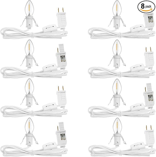 Feekoon 8 Packs 6ft Village Light Cord with 1W C7 LED Bulb, Salt Lamp Cord with ON/Off Switch and 2 Spare Fuses, Blow Mold Light Ideal for Christmas Village House Craft Decorations - Bloomnest