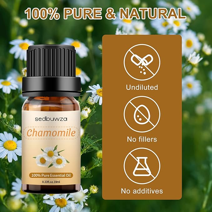 Sedbuwza Chamomile Essential Oil, Pure Organic Chamomile Fragrance Oil for Diffuser, Humidifier, Soap, Candle, Perfume Sedbuwza