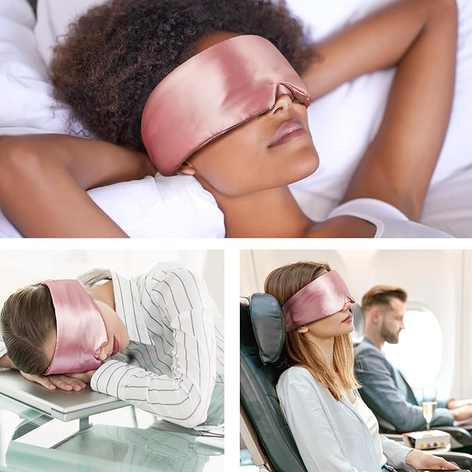 Umisleep Soft Sleep Mask, Blackout Eye Mask for Side Sleepers, Women Men Sleeping Mask, Anti-Wrinkle & Softer Than Real Mulberry Silk Eye Cover, Satin Blindfold with Adjustable Band, Pink - Bloomnest