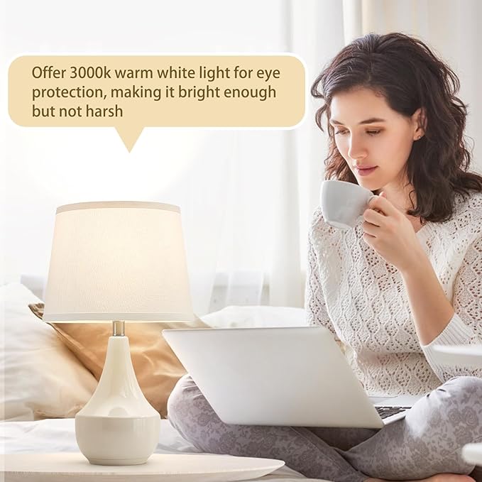 GyroVu Table Lamp Set of 2, 18.63” Ceramic Table Lamp Classic Beside Lamps Nightstand Lamp Modern Lamp for Living Room, Bedroom & Office Rocker Swtich Cream-LED Bulbs Included - Bloomnest