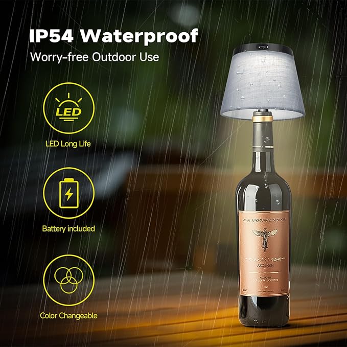2025 New Bottle Lamp - LED Bottle Lights for Liquor & Wine Bottles, Cordless Lampshade, Whiskey Bottle Top Light, Bottle Stopper Night Light Kit, Rechargeable 3-Tone Touch-Dimmable - Bloomnest