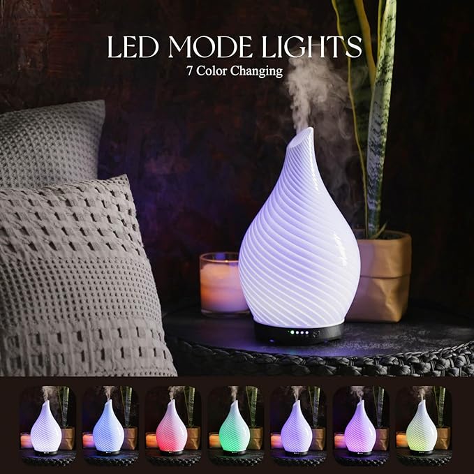 Porseme 280ml Essential Oil Diffuser Glass Color Changing Aroma Air Diffusers Aromatherapy Ultrasonic Cool Mist Humidifier 7 Running Hours Waterless Auto-Off for Sleeping, Yoga, Spa (Pure Purple) - Bloomnest