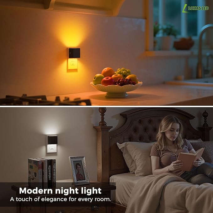 L LOHAS LED Night Lights Plug into Wall,[2-Pack] Plug in Night Light with Dusk to Dawn Sensor,3CCT 1600K/2700K/5000K,Brightness Adjustable,Nightlight for Adults Bathroom Bedroom - Bloomnest