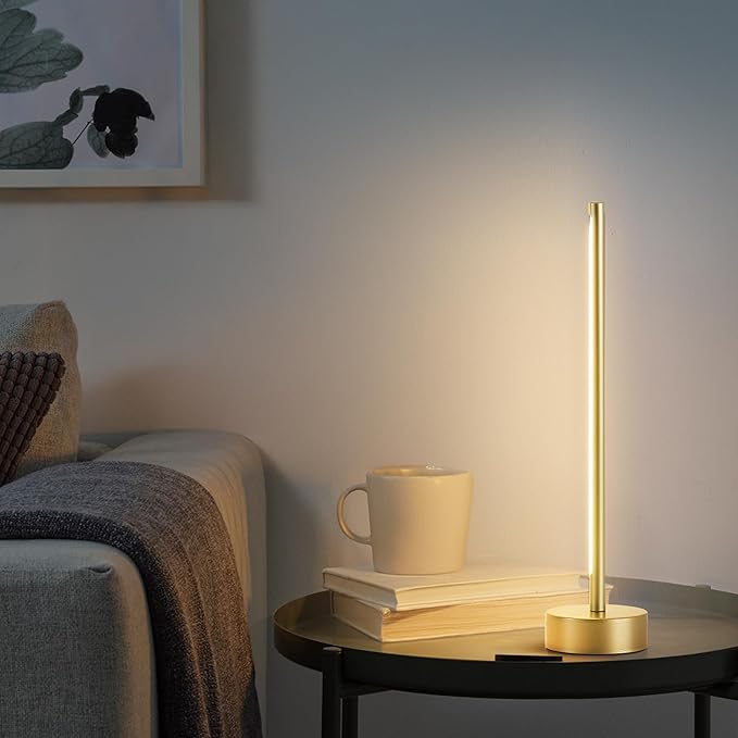 Cordless LED Table Lamp, Battery Operated Portable Desk Lamp,Dimmable/3 Color/Memory Function,Modern Rechargeable Table Light for Living Room,Bedroom,Bedside,Gold - Bloomnest