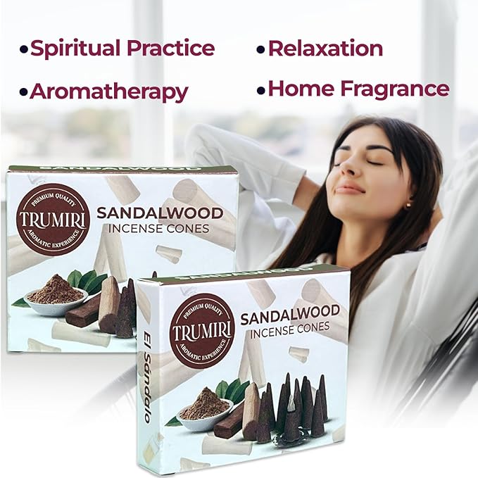 TRUMIRI Sandalwood Incense Cones - Total 20 Cone Incense - Dual Pack of 10 Insence Cones - Incense Cones Scented - Cone Incense Scents - Insense Cones - Incent Cone TRUMIRI