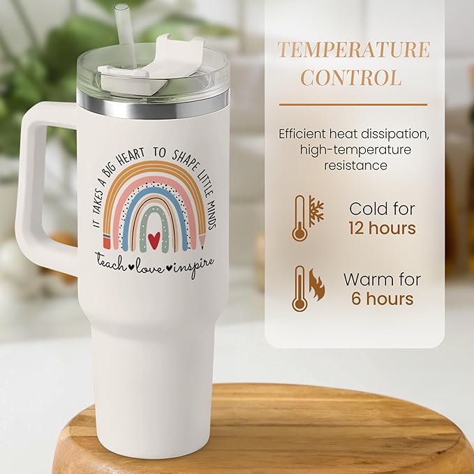 SANDJEST Teacher Appreciation Gifts - It Takes a Big Heart 40oz Stainless Steel Tumbler with Handle - Thank You Gift for Teacher's Day & Graduation - Bloomnest