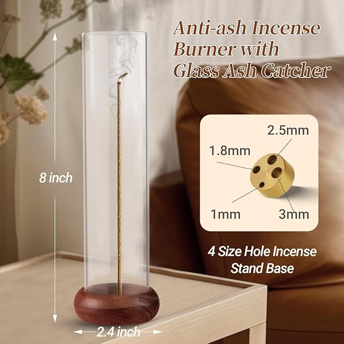Incense Holder,Walnut Wooden Incense Stick Holder with Detachable Glass Ash Catcher,Incense Bunner for Stick for Meditation Yoga Spa Gift - Bloomnest