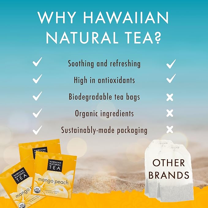 Hawaiian Natural Tea Mango Peach Flavored Organic Tea - Tropical Fruit Green and Black Tea Blend - Perfect Daily Cup & Gift for Special Occasions - 120 Tea Bags - Bloomnest