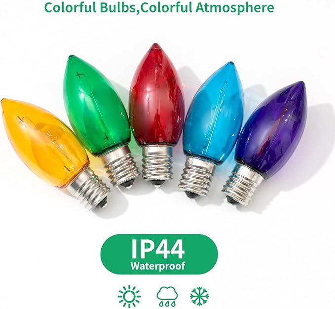 Meconard C9 Led Replacement Christmas Light Bulb, C9 Shatterproof Led Bulbs for Christmas Outdoor String Lights, E17 Intermediate Base, Commercial Grade Holiday Bulbs, Multi-Color, 25 Pack - Bloomnest