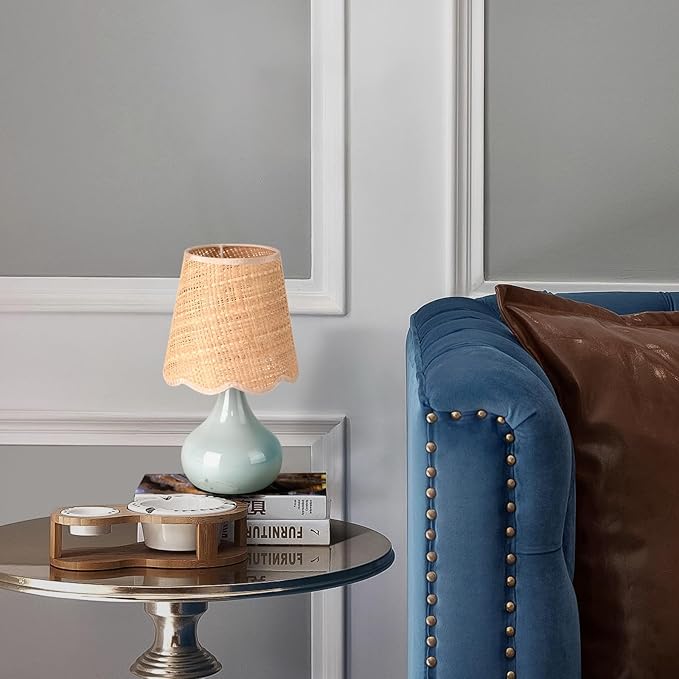 Blue Small Touch Control Table Lamp for Bedroom, Blue Bedside Lamps for Nightstand,Cute Mini Small Table Lamps for Small Spaces with Scalloped Shade for Kitchen Counter,Bookshelf,Living Room - Bloomnest
