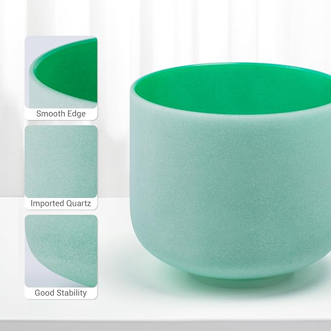 432hz 8 inch Green F Note Heart Chakra Quartz Crystal Singing Bowl with Resonance Striker for Healing Mindfulness Meditation Yoga Sound Baths - Bloomnest