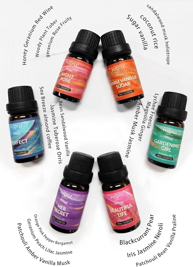 HIQILI Women Fragrance Oil 6x10ml, Essential Oils for Candle Scents Soap Making & Diffuser, Sweet Flowers Scented Oil Set for Aromatherapy Slime Wax Home Car - Bloomnest