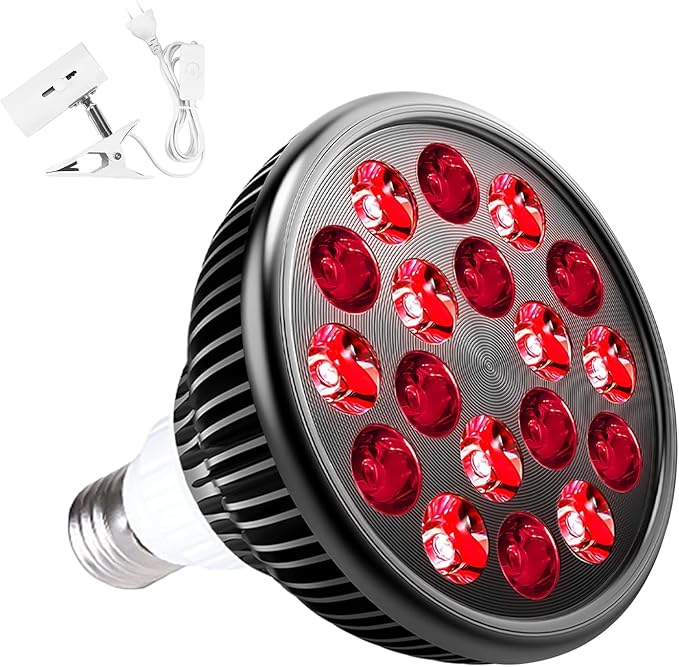 Wolezek Red Light Therapy Lamp with Lamp Holder, 660nm Red and 850nm Near Infrared Combo Wavelength LED Red Light Bulb, Light Therapy Device for Face and Body, Aluminium Shell, E27/E26 Standard WOLEZEKLED