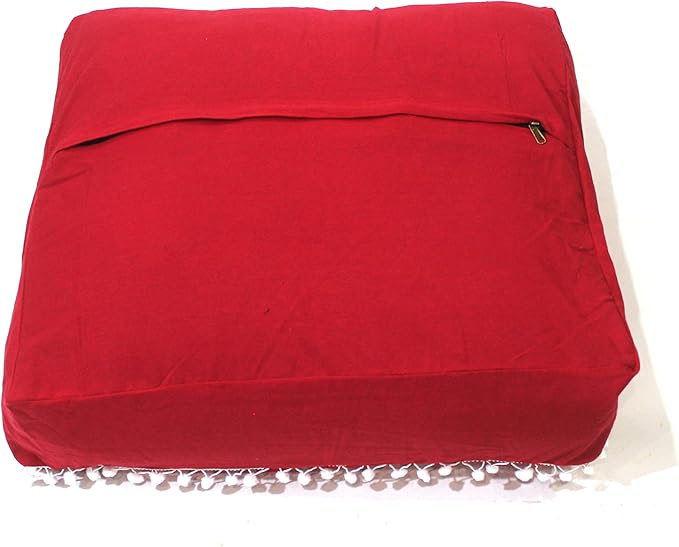 CRAFT KALA Meditation Floor Pillow Cover, Round Large Pillows Cover Seating for Adults, Bohemian Mandala Circle Cushions Cover for Outdoor Fireplace Yoga Living Room (Red, 24" Square) - Bloomnest