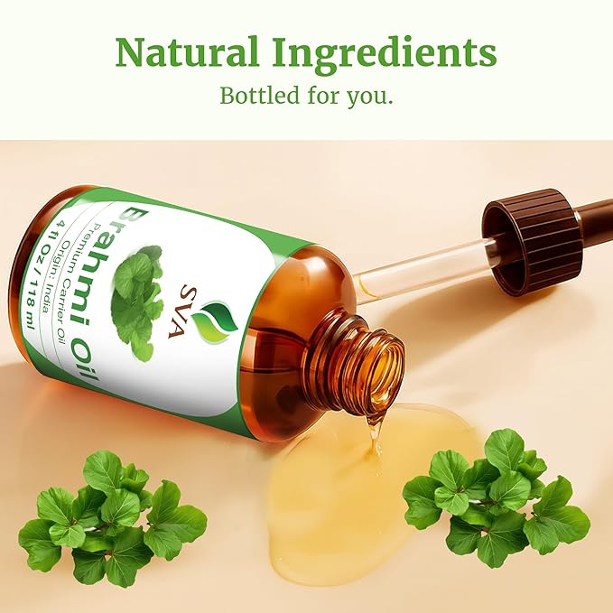 SVA Brahmi Oil - 4 Fl Oz – 100% Natural Cold Pressed Brahmi Oil - for Face, Skin Care, Hair Care, Scalp Massage & Body Massage – Carrier Oil with Dropper - Bloomnest