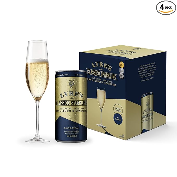 Lyre’s Classico 4-Pack, Non Alcoholic Sparkling Wine, Zero Proof Prosecco Alternative, Alcohol Free Drinks, Canned Mocktails, Ready to Drink, 45 Calories per Serve (8.45 Fl Oz x 4) LyresSpiritCo