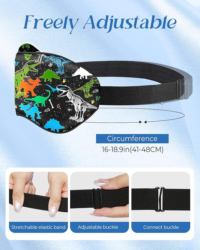 Sleep Mask for Kids - Silk Eye Mask for Sleeping Cute Cartoon Kids Sleep Mask for Boys Girls Teens Soft Smooth Adjustable Straps Silk Kids Eye Cover, Black Dinosaur - Bloomnest