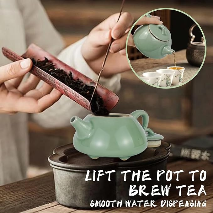 Handmade Celadon Teapot 120ml, Traditional Gongfu Tea Pot with Gift Box, Ceramic Stovetop Safe Teapot for Oolong & Pu-erh Tea - Bloomnest