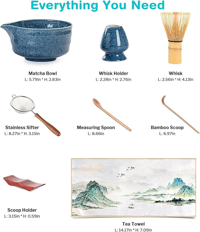 Premium Matcha Ceremony Set – Complete 9-Pcs Ritual Kit – Presented in Luxury Magnetic Gift Box, Perfect for Gifting or Self-Care (Gem Blue) - Bloomnest
