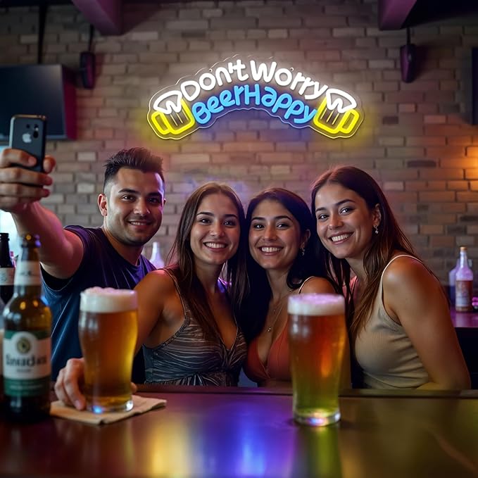 Don't Worry Beer Happy Neon Sign,Bar Sign,Beer Neon Sign,USB Powered with Dimmable Switch,Neon Signs for Wall Decor for Bar,Club,Party,Neon Signs for Man Cave - Bloomnest