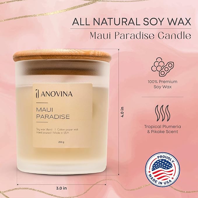 Anovina Maui Paradise Hawaii Candle for Home Scented – Hawaiian Gifts for Women – Natural Soy Wax Blend, 60 Hours Burn – Tropical Citrus, Fruity & Green Notes with Jasmine & Guava - Bloomnest