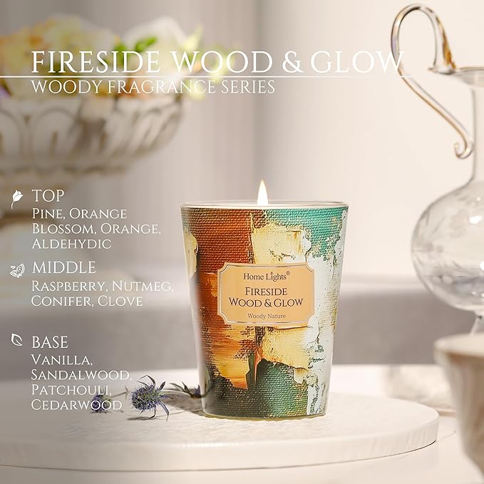 HomeLights 1-Wick Candles for Home Scented - 6.7oz Soy Wax Blend Candle Long-Lasting Fragrance, Industrial Chic Home Decor and Housewarming Gifts, Fireside Wood & Glow - Bloomnest