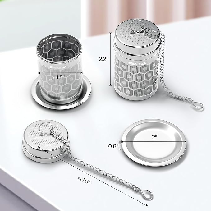 Reinmoson Tea Strainers for Loose Tea, Extra Fine Mesh Tea Infuser, 304 Stainless Steel & Updated Slim Threaded Lid, Loose Leaf Tea Steeper for Black Tea, Rooibos, etc - Bloomnest