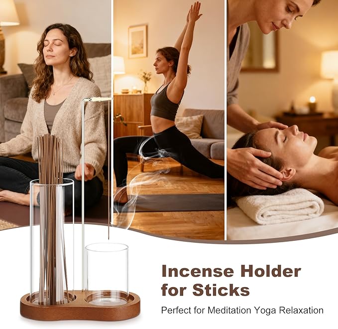 2 in 1 Incense Holder for Sticks, Incense Burner Holder with Glass Ash Storage and Incense Sticks Organizer, Insence-Stick Holder for Yoga Spa Meditation Home Decor - Bloomnest