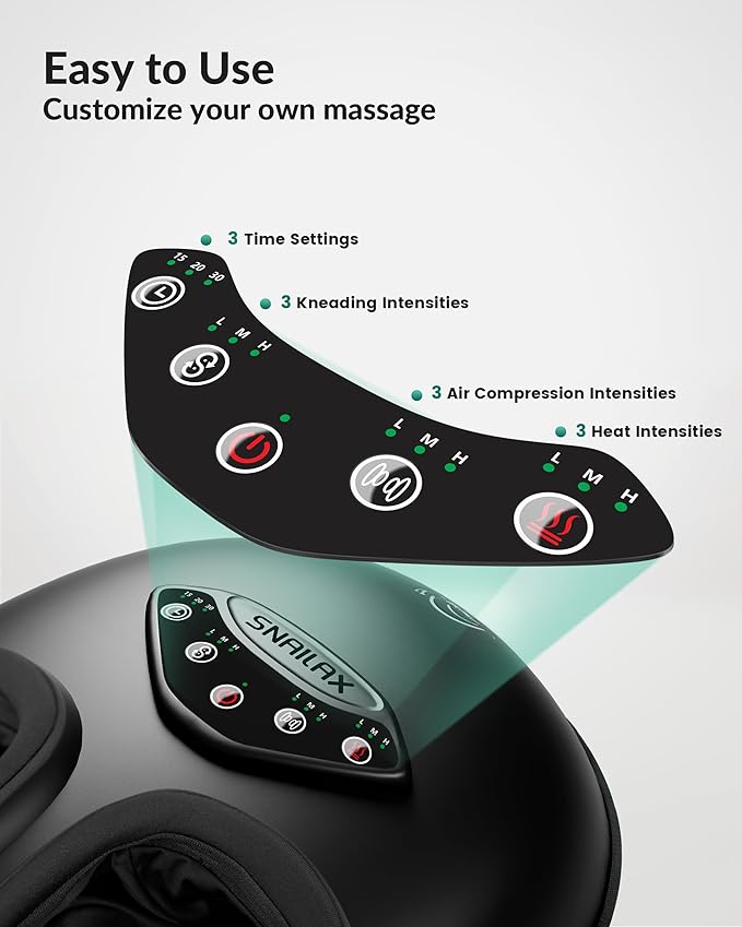 Snailax Foot Massager with Heat, Shiatsu Feet Massager Machine for Plantar Fasciitis Neuropathy, Rolling Compression Foot Massage, Fits Size up to 14“ Multiple Modes, Gifts for Parents - Bloomnest