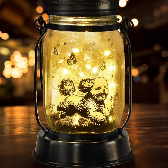 Bichon Dog Gifts for Women/Men Bichon Frise Solar Lanterns Birthday Dog Lovers Lantern Pet Loss Dog Memorial Lights Solar Garden Decoration for Yard, Patio,Backyard,Porch Torches Light - Bloomnest
