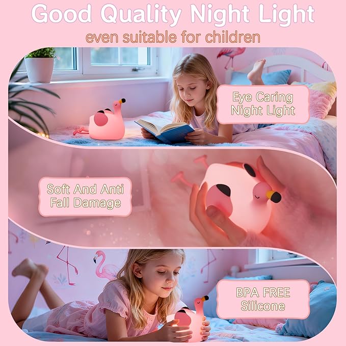 Flamingo Cute Night Light, Flamingo Decor Kids Squishy Lamp, Girls Pink Xams Gifts Trendy Stuff Toys, Rechargeable Dimmable Silicone LED Nightlight, Baby Nursery Dorm Kawaii Bedside Lamps - Bloomnest