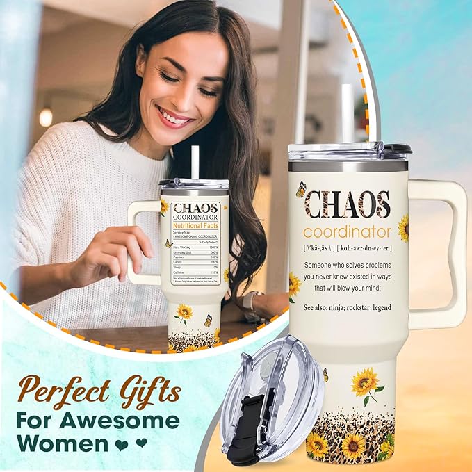 Administrative Professional Day Gifts - Thank you Gift for Boss lady, Assistant, Secretary - Chaos Gifts For Women - Admin Professionals Day Gift - Tumbler 40oz With Handle - Bloomnest