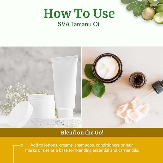 SVA Tamanu Oil - 4 Fl Oz – 100% Natural Cold Pressed Tamanu Oil - for Face, Skin Care, Hair Care, Scalp Massage & Body Massage – Carrier Oil with Dropper - Bloomnest