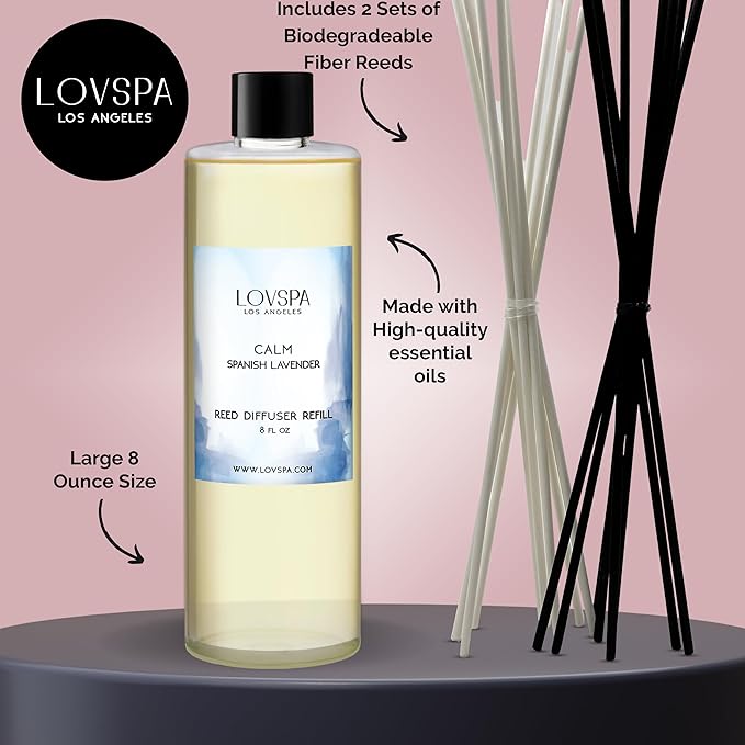LOVSPA Calm Spanish Lavender Diffuser Oil - Essential Oils for Diffuser Refill & Air Freshener Room Spray - Long-Lasting & Natural Home Fragrance, Scented Oil for Diffusers, USA Made, 8 oz - Bloomnest