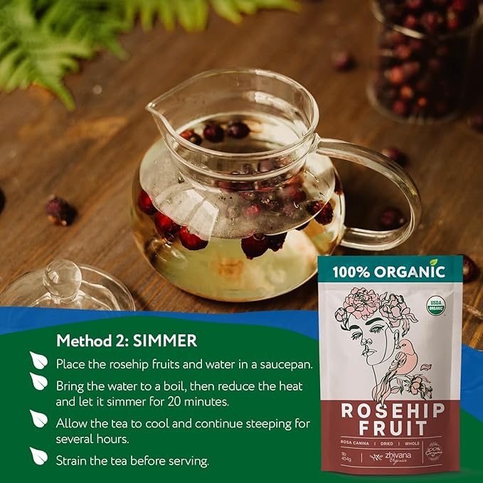 Organic Rose hips Dried Whole (16oz.) – Rosehip Fruit Tea Loose (Rosa Canina) – Source of Vitamin C from Food – European Origin - Bloomnest