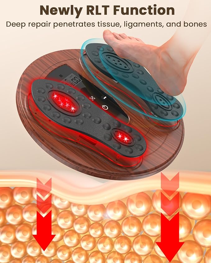 EMS Foot Massager for Neuropathy, Newly Red Light Therapy Foot Stimulator for Neuropathy Feet Nerve Electric NMES Feet Massager for Circulation and Pain Relief with 4 TENS Unit Muscle Stimulator Pads