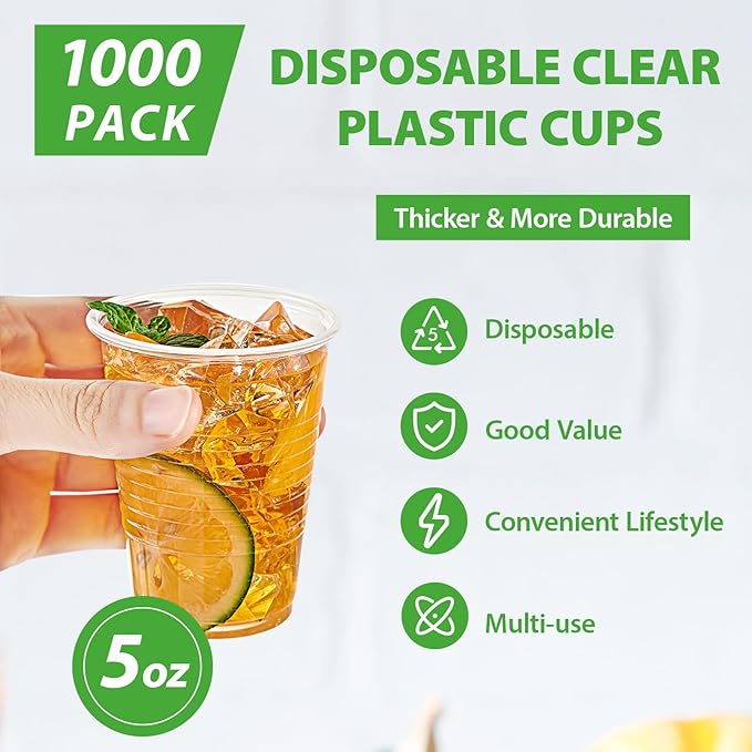 Lilymicky 1000 PACK 5 oz Clear Plastic Cups, Small Disposable Drinking Cups, 5 Ounce Clear Beverage Tumbler for Tasting, Drinking, and Party - Bloomnest